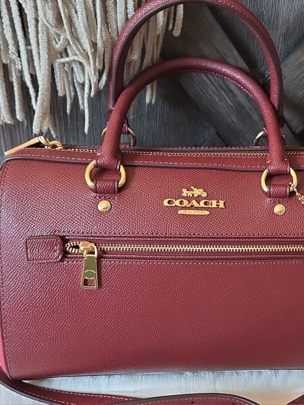 Coach Burgundy Pebbled Leather Satchel with Gold Hardware